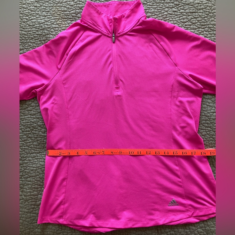 🎉 3/$15 Adidas Women’s Golf Hot Pink Quarter-Zip Long Sleeve Top L - Picture 8 of 12